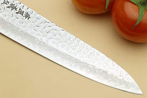 Yoshihiro VG10 46 Layers Hammered Damascus Gyuto Japanese Chefs Knife (Octagonal Ambrosia Handle) (9.5" (240mm) - Image 5