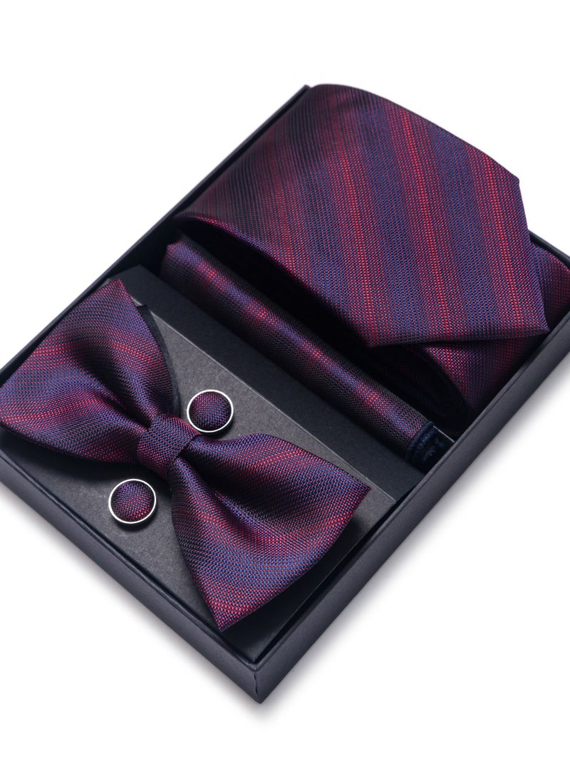 Loquat Stripes Patterned Necktie Four Pieces Gift Box Set 
