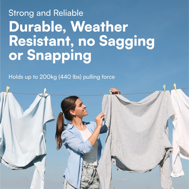 H&S حبل غسيل H&S Alliance - حبل معدني مغلف بالبلاستيك لغسيل الملابس في الهواء الطلق - حبل تجفيف الملابس - سلك غسيل خارجي ثقيل - 164 قدم (50 متر) من الفولاذ - Image 2