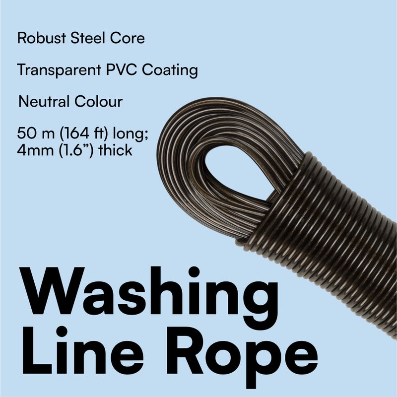 H&S حبل غسيل H&S Alliance - حبل معدني مغلف بالبلاستيك لغسيل الملابس في الهواء الطلق - حبل تجفيف الملابس - سلك غسيل خارجي ثقيل - 164 قدم (50 متر) من الفولاذ - Image 4