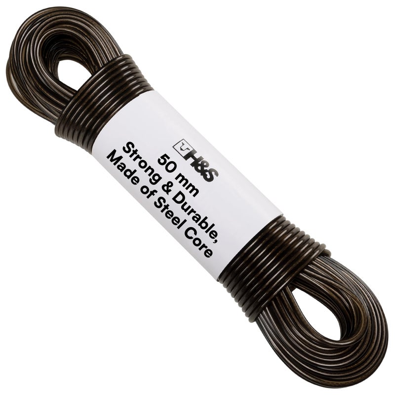 H&S حبل غسيل H&S Alliance - حبل معدني مغلف بالبلاستيك لغسيل الملابس في الهواء الطلق - حبل تجفيف الملابس - سلك غسيل خارجي ثقيل - 164 قدم (50 متر) من الفولاذ - Image 1