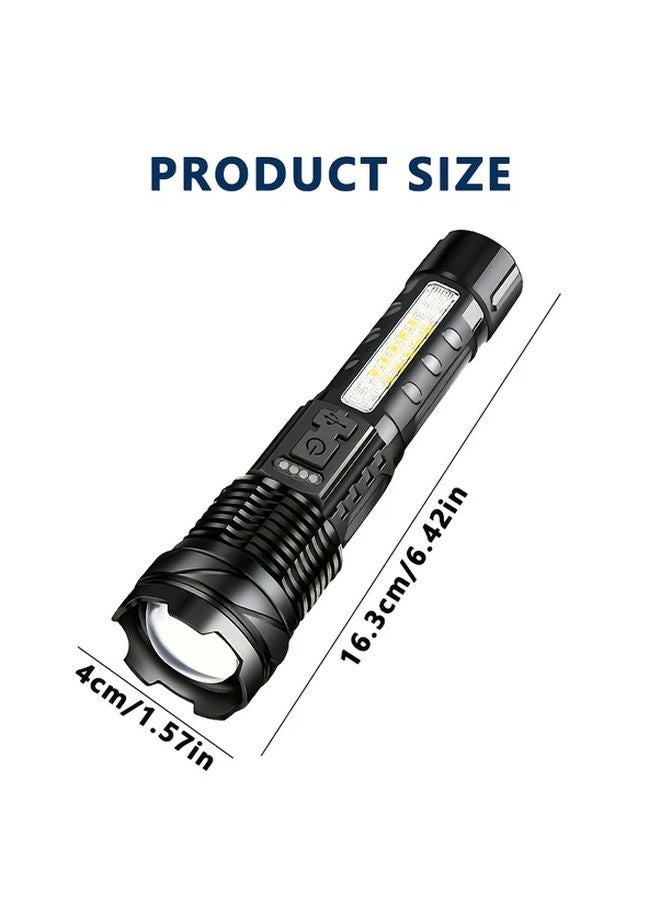 Black Rechargeable LED Flashlight High Intensity 7 Modes With Red Side Light And Clip For Outdoor Camping Emergency Survival - Image 4