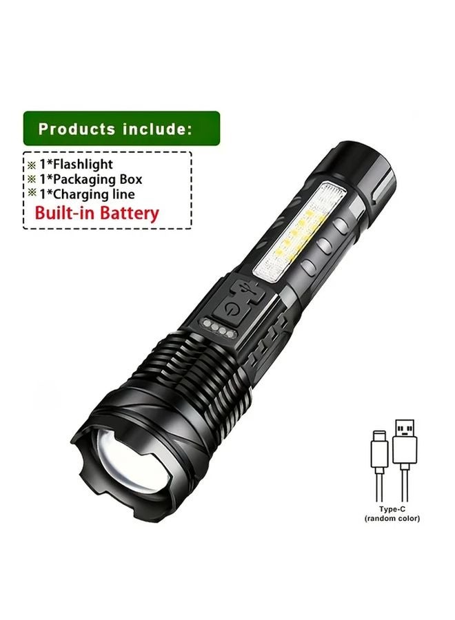 Black Rechargeable LED Flashlight High Intensity 7 Modes With Red Side Light And Clip For Outdoor Camping Emergency Survival - Image 1