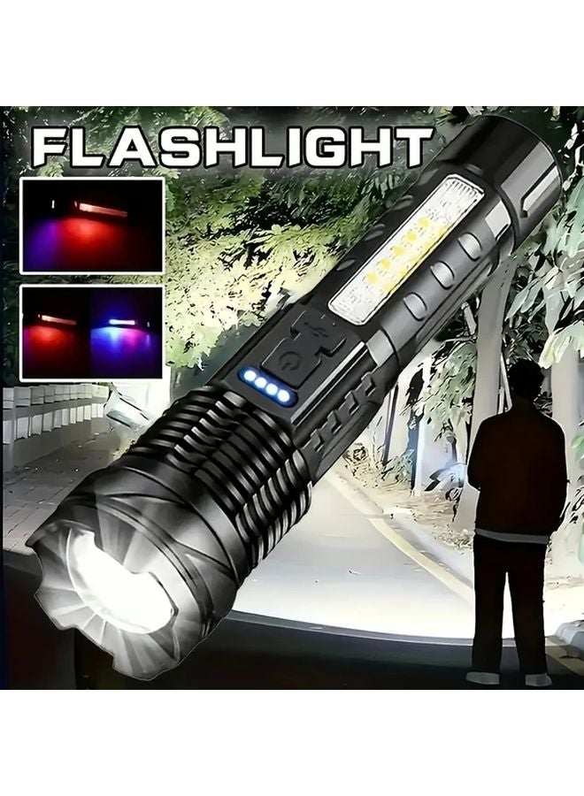 Black Rechargeable LED Flashlight High Intensity 7 Modes With Red Side Light And Clip For Outdoor Camping Emergency Survival - Image 3