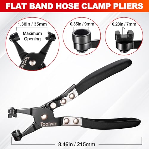 Toolwiz 4 Pcs Hose Clamp Pliers, Spring Coolant Radiator Hose Clamp Pliers Automotive Tools, Includes 27" Long Reach Wire Spring, Flat Band, Remover, Clic-R Type Hand Tools - Image 3