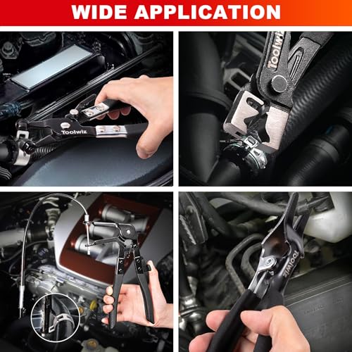 Toolwiz 4 Pcs Hose Clamp Pliers, Spring Coolant Radiator Hose Clamp Pliers Automotive Tools, Includes 27" Long Reach Wire Spring, Flat Band, Remover, Clic-R Type Hand Tools - Image 2