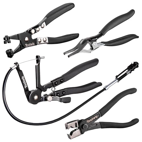 Toolwiz 4 Pcs Hose Clamp Pliers, Spring Coolant Radiator Hose Clamp Pliers Automotive Tools, Includes 27" Long Reach Wire Spring, Flat Band, Remover, Clic-R Type Hand Tools - Image 1