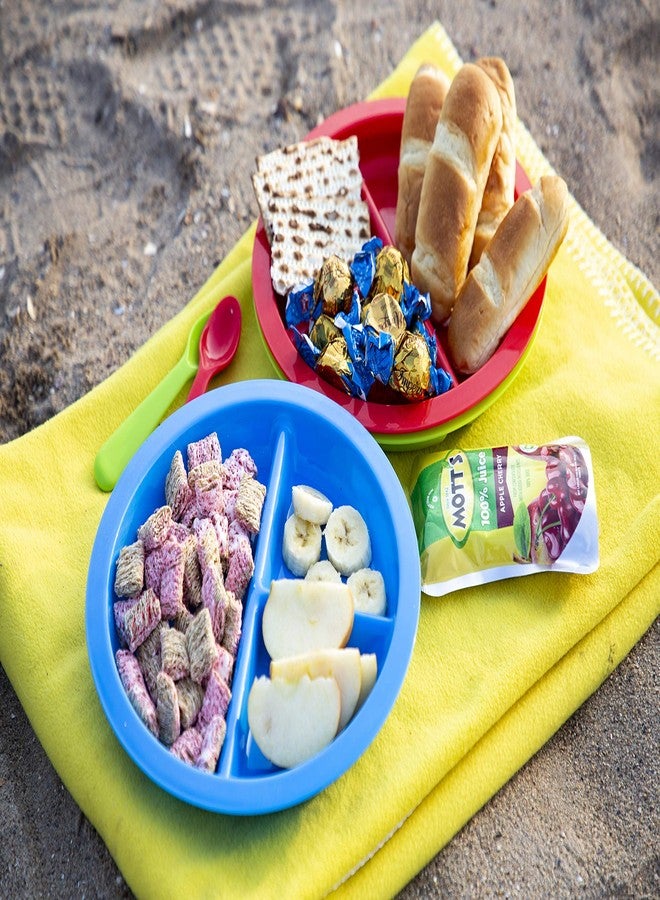 Plaskidy 3 - Compartment Divided Plates for Kids - Set of 12 Plastic Children Trays for Eating with Dividers - 4 Bright Colors (3 of Each Color) Dishwasher Microwave Safe BPA Free for Toddler and Kids - Image 5