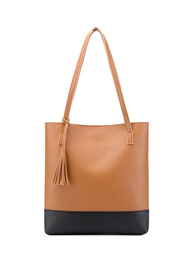 NIBEMINENT Shopper Tote Bag With Tassel Brown/Black