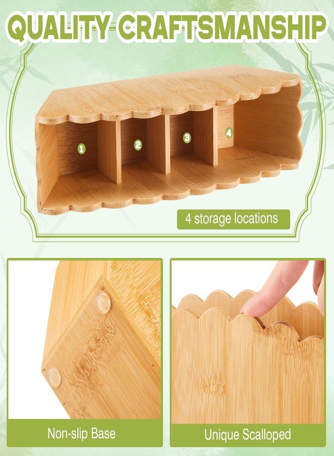 Jetec Scalloped Bamboo Wooden Pencil Holder, Desk Holder with 4 Slots for Desk Organizer Makeup Brushes Pens and Remote Storage Organizer for Office Bathroom - Image 3
