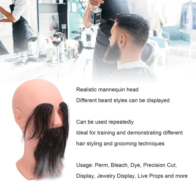 Barber Bald Mannequin Head with Long Beard Eyebrows Reusable Resin PVC for Training and Presentation - Image 5