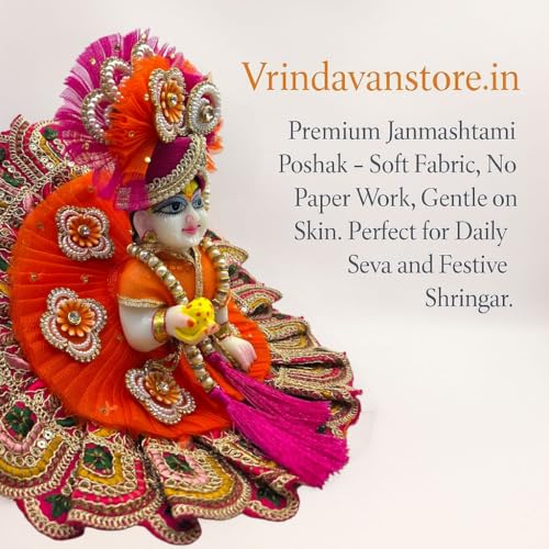 Vrindavanstore.in Premium Orange & Pink Laddu Gopal Poshak | Patch Work Poshak with Includes Pagdi, Patka & Choli Suitable for Bal Gopal | Ideal for Janmashtami,Shawan & Raksha Bandhan (Size 04) - Image 3