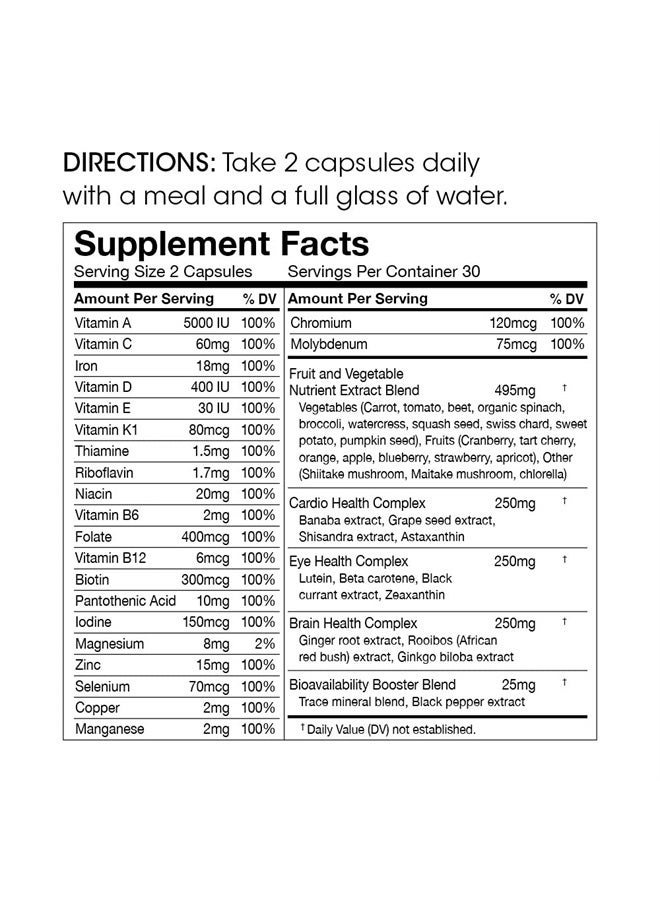 Silver Fern Whole Food Daily Multi Vitamin w/ Trace Mineral Blend Supplement - 1 Bottle - 60 Vegicaps - 30 Day Supply - Natural, Non-GMO, Vegan, Men's & Women's Multivitamin - Zero Synthetics - Image 4