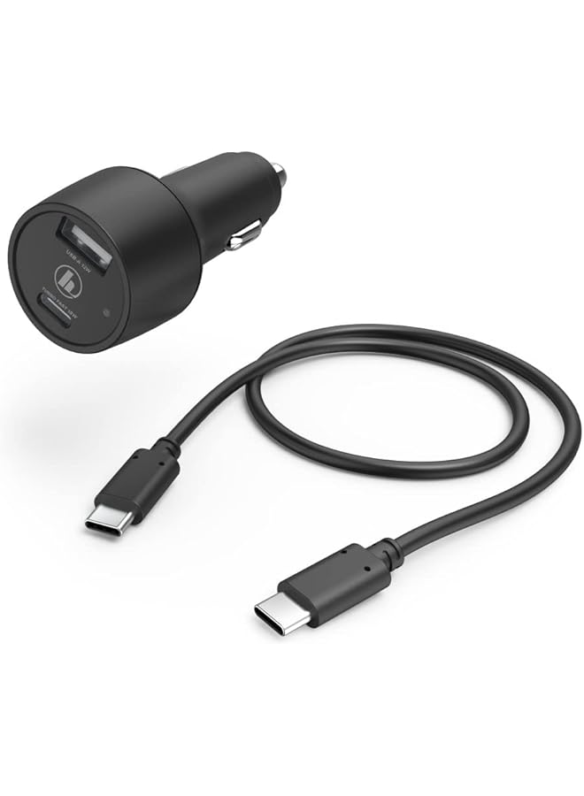 هاما 210522 طقم شحن سيارة، USB-C، USB-A، Pd/Qc 30 واط، كابل USB-C، 1 متر، أسود