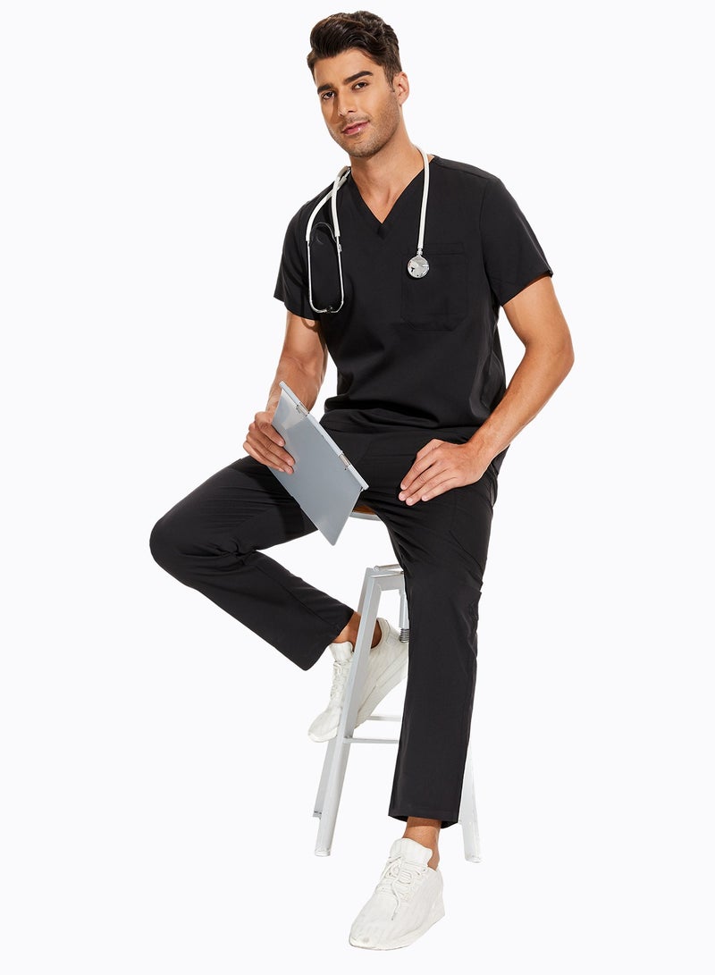 NiaaHinn Premium Solid-Color Unisex Black Short-Sleeved Scrubs Set  - Image 1