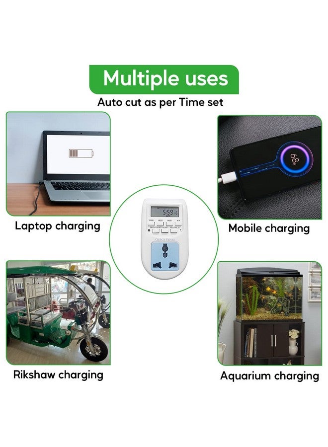 Quick sense (Qs-T1) : 230 Volt (24x7) Digital Programmable Timer Electronic Timer230V 24x7 Energy Saving Socket Type Digital Programmable Plastic Electronic Timer (White) - Image 4