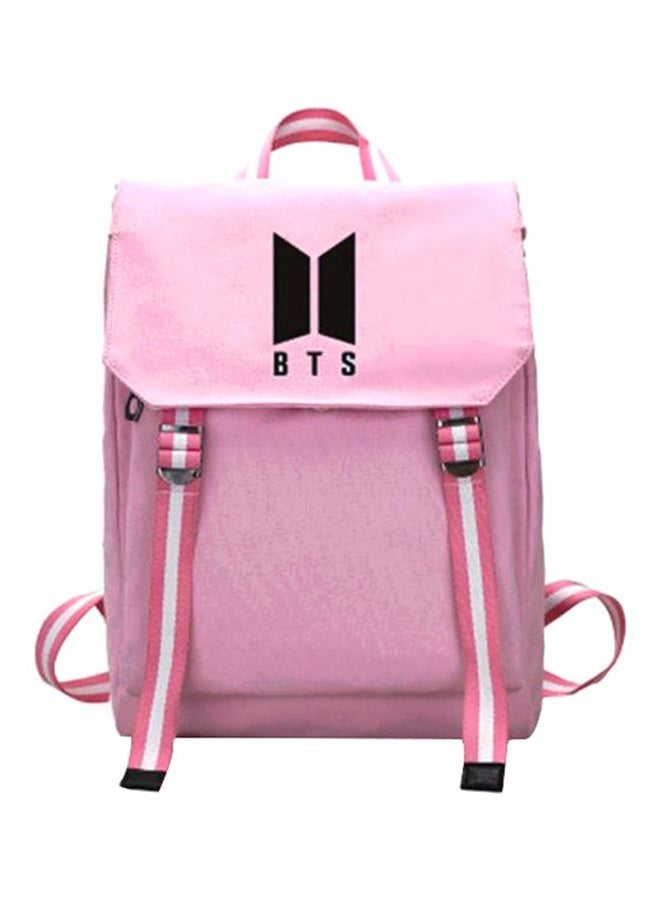 BTS Logo Printed Backpack Pink - Image 1