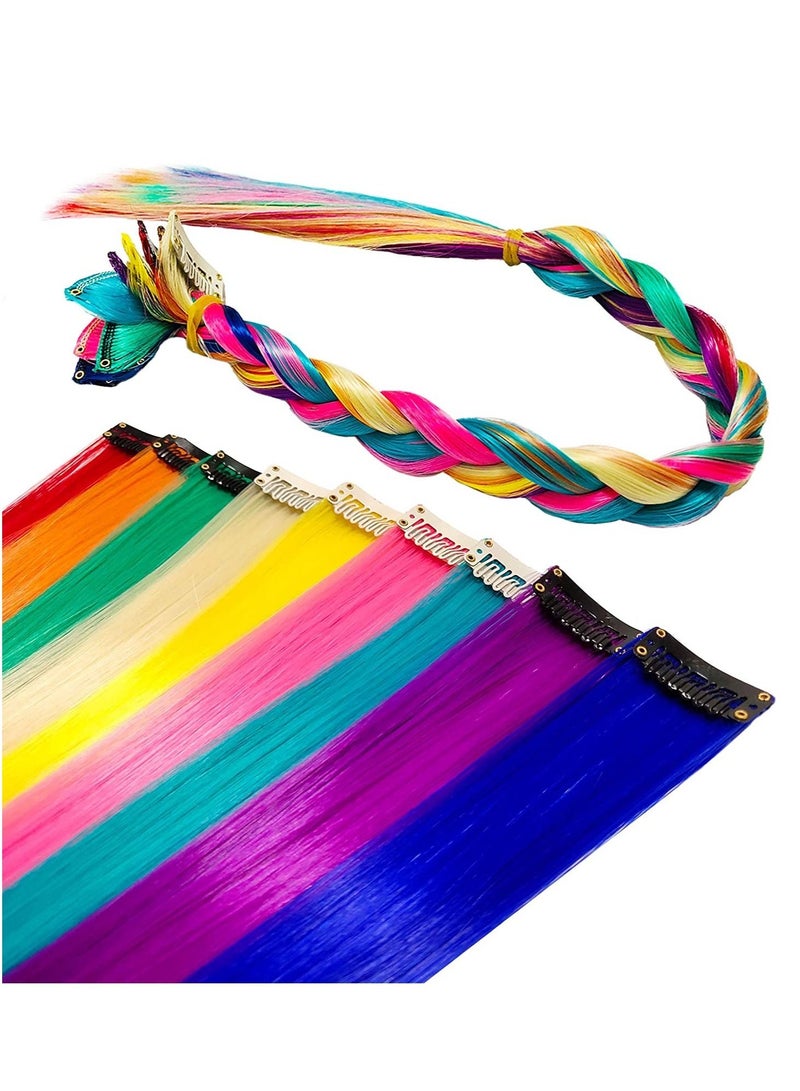 Estelle Girlish Colors Fashion Hair Accessories Clip In On Rainbow Wig Pieces for Amercian Girls and Teens Colored Hair Extension Party Highlight Multi Colors Hairpieces  9 Pieces - Image 2