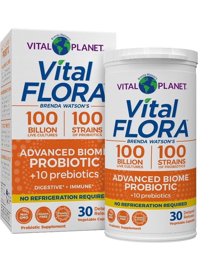 Vital Planet - Vital Flora 100/100 Shelf Stable Advanced Biome Probiotic 30 Capsules - Image 1