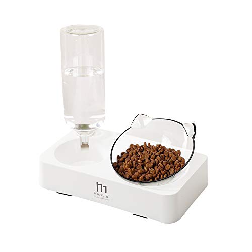 Marchul Double Elevated Dog Cat Bowl, Pets Water and Food Bowl Set, 15° Raised Tilted Dishes Indoor for Kitten, Puppies, Small or Medium Size Dogs Cats - Image 1