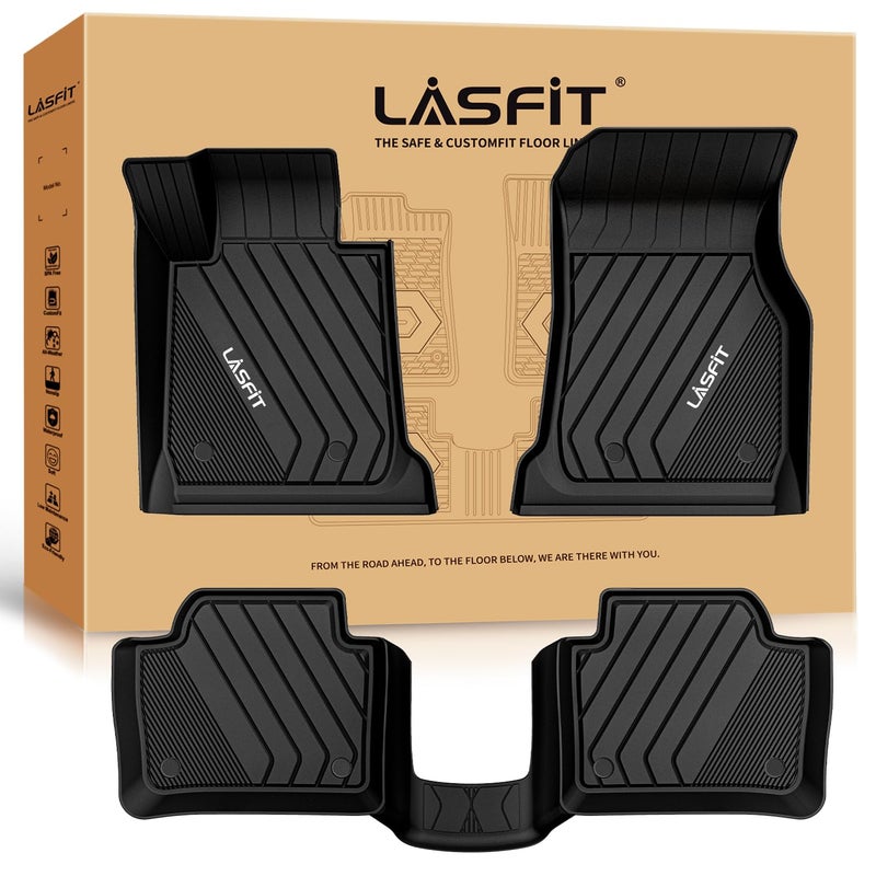 حصائر أرضية LASFIT لسيارة BMW 3 Series 2012-2018 320i 328d 328i 330e 330i 335i 340i M3 دفع خلفي سيدان فقط غير متوافقة مع 335is XDrive GT حصائر سيارات مخصصة لجميع الأحوال الجوية TPE الصف الأول والثاني باللون الأسود