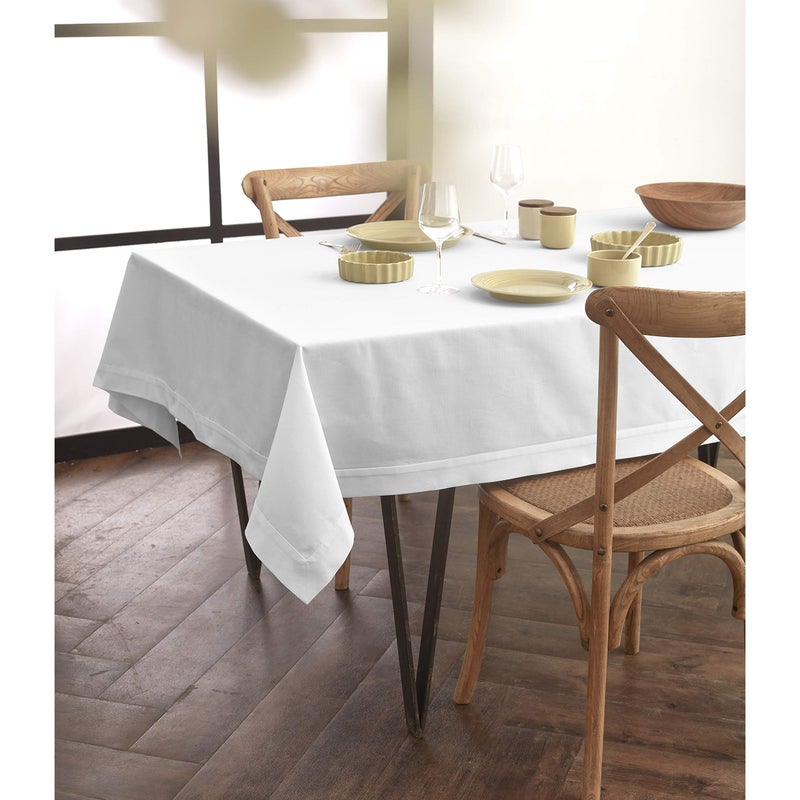 Solino Home Solino Home White Tablecloth 60 x 84 Inch  Dru Cotton Linen Table Cloth for Rectangle Tables  Machine Washable Tablecloth for Spring 4th of July Memorial Day Fathers Day Summer 