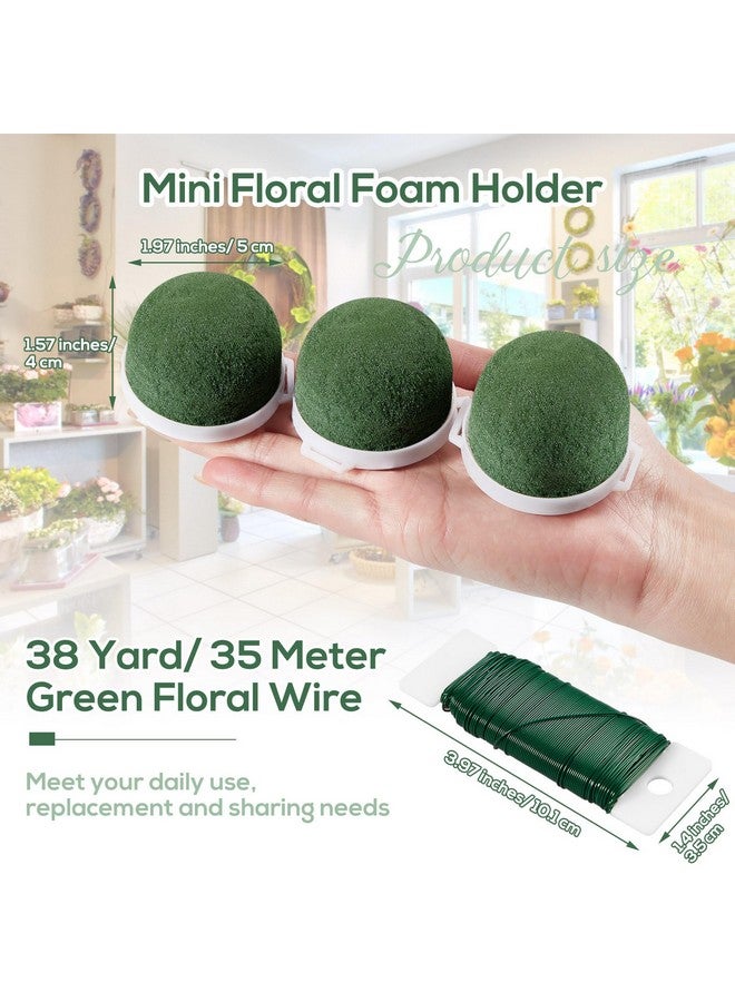 Tessco 24 Pcs Mini Floral Foam Holder Round Floral Foam with Green Floral Wire Floral Arrangement Supplies Flower Foam for Fresh Flowers Green Floral Foam for Table Wedding Wine Bottle Decor - Image 2