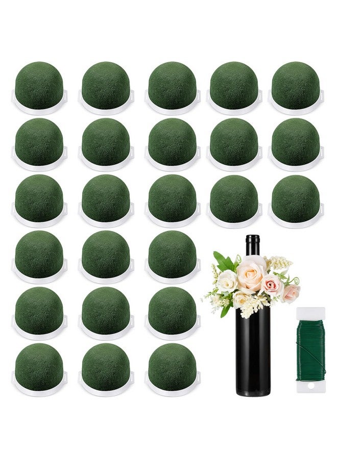 Tessco 24 Pcs Mini Floral Foam Holder Round Floral Foam with Green Floral Wire Floral Arrangement Supplies Flower Foam for Fresh Flowers Green Floral Foam for Table Wedding Wine Bottle Decor - Image 1