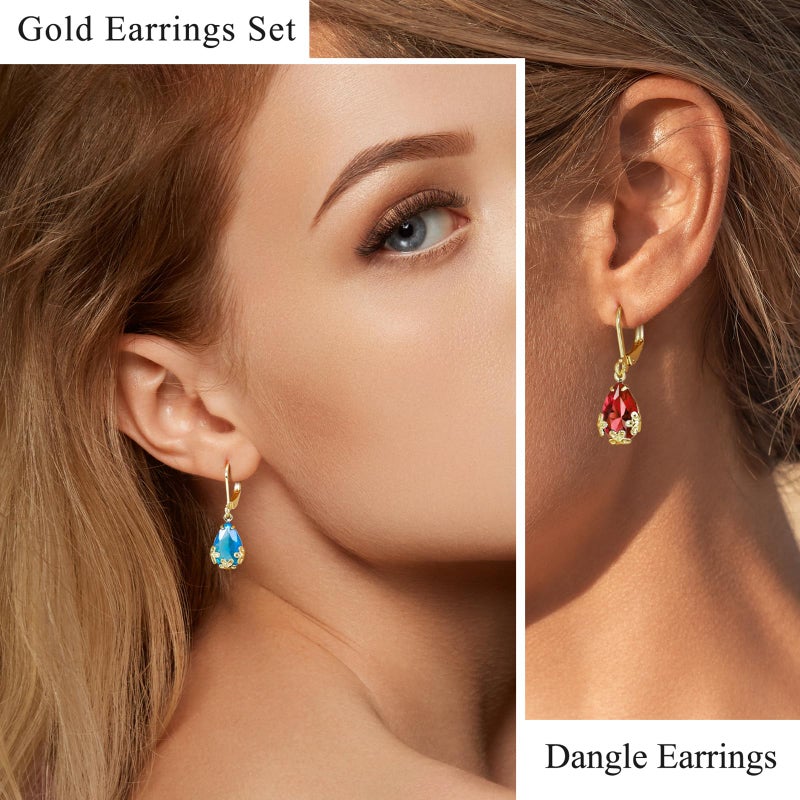 KesaPlan Dangle Earrings for Women Multicolor Crystal Drop Earrings Set Leverback Teardrop Earrings 925 Silver and Gold Hypoallergenic Fashion Cubic Zirconia Dangle Earrings Trendy Jewelry Gifts for Women (Teardrop Set-G 1) - Image 2