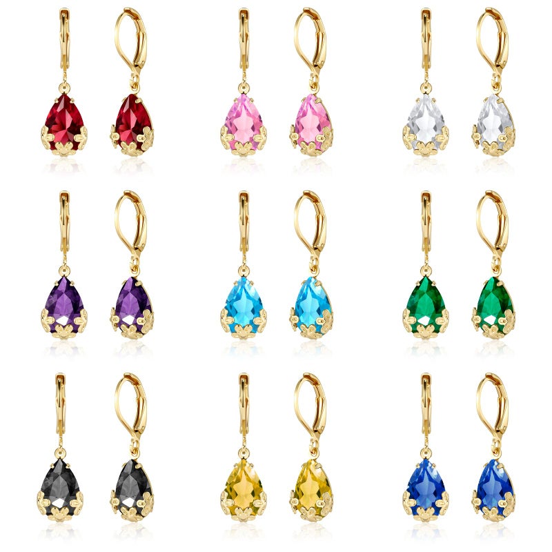 KesaPlan Dangle Earrings for Women Multicolor Crystal Drop Earrings Set Leverback Teardrop Earrings 925 Silver and Gold Hypoallergenic Fashion Cubic Zirconia Dangle Earrings Trendy Jewelry Gifts for Women (Teardrop Set-G 1) - Image 1