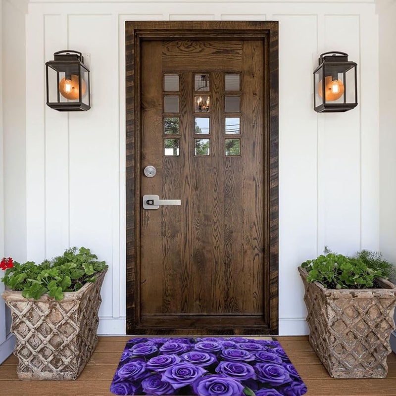 Purple Rose Doormat 16x24 Indoor Outdoor Front Door Mat for Patio Garage Porch - Image 1