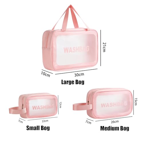BIRDDIE Clear Travel Bags for Toiletries3 Pack Toiletry BagMatte Translucent Toiletry BagMakeup Bag With Handy HandleTravel PouchMakeup Cosmetic Organizer for Travel EssentialsPink - Image 3