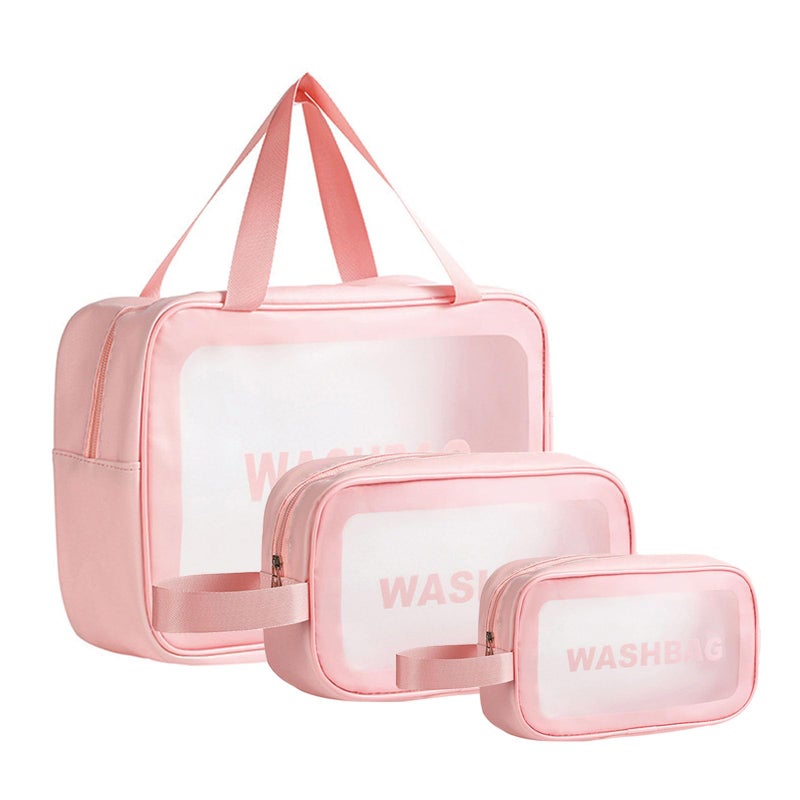 BIRDDIE Clear Travel Bags for Toiletries3 Pack Toiletry BagMatte Translucent Toiletry BagMakeup Bag With Handy HandleTravel PouchMakeup Cosmetic Organizer for Travel EssentialsPink - Image 2
