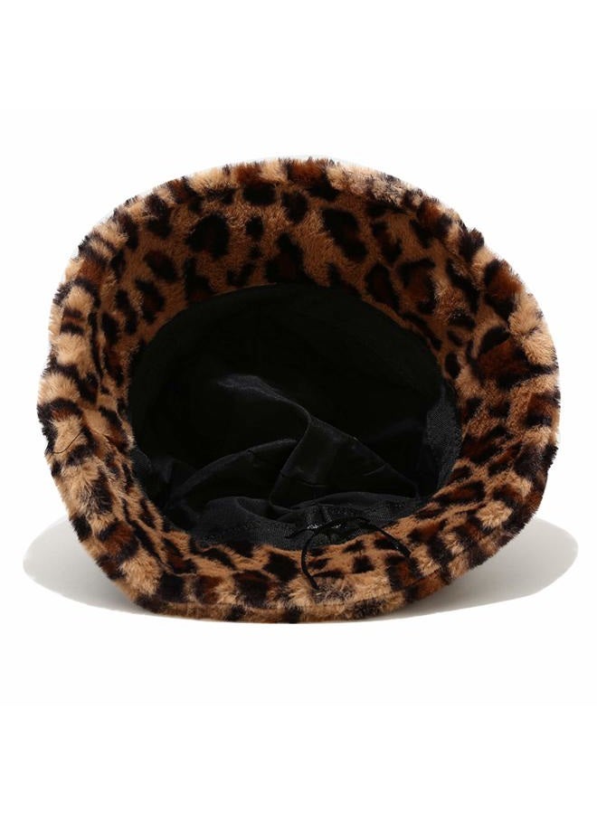 Umeepar Faux Fur Fishing Hat Fluffy Warm Hat Winter Hat for Women (Leopard Print Brown) - Image 3