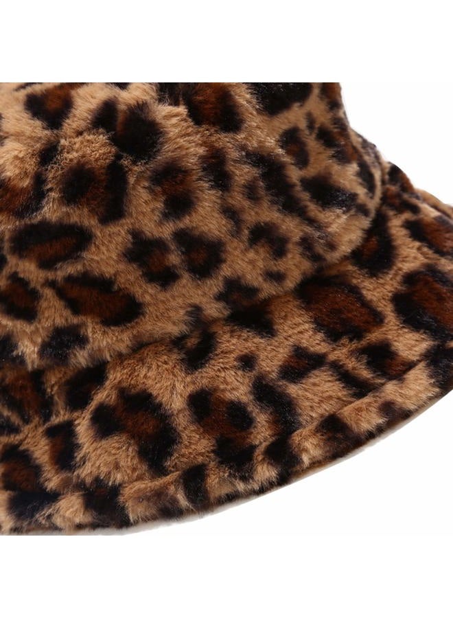 Umeepar Faux Fur Fishing Hat Fluffy Warm Hat Winter Hat for Women (Leopard Print Brown) - Image 2