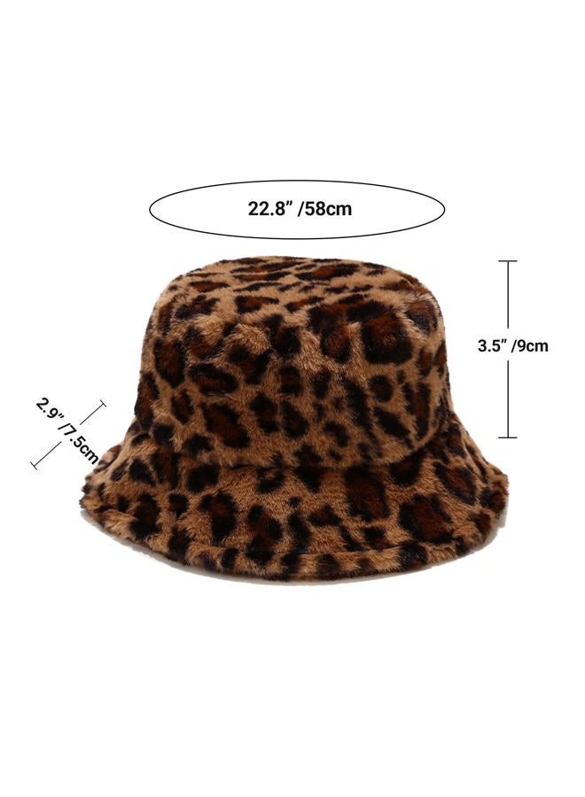 Umeepar Faux Fur Fishing Hat Fluffy Warm Hat Winter Hat for Women (Leopard Print Brown) - Image 4