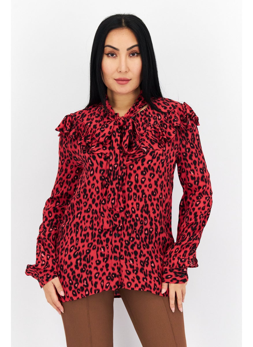 Women Tie Neck Long Sleeve Animal Print Blouse, Red - pzsku/Z2D786DB03F84FE257229Z/45/_/1726109253/2a9a827b-168b-4b5c-ae1c-df0a87d7f73c