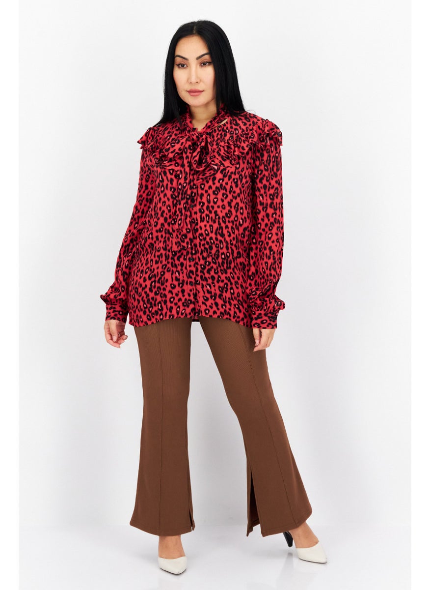 Women Tie Neck Long Sleeve Animal Print Blouse, Red - pzsku/Z2D786DB03F84FE257229Z/45/_/1726109255/100e1df0-9c77-4375-bbd2-ff39c4c9e03c