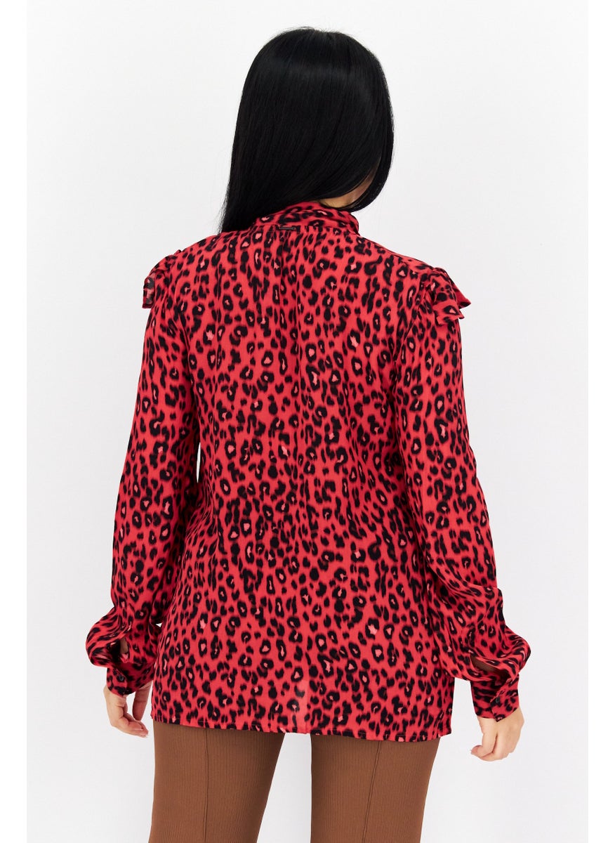 Women Tie Neck Long Sleeve Animal Print Blouse, Red - pzsku/Z2D786DB03F84FE257229Z/45/_/1735481536/2b95605d-4e63-4927-850f-256cfed25af5