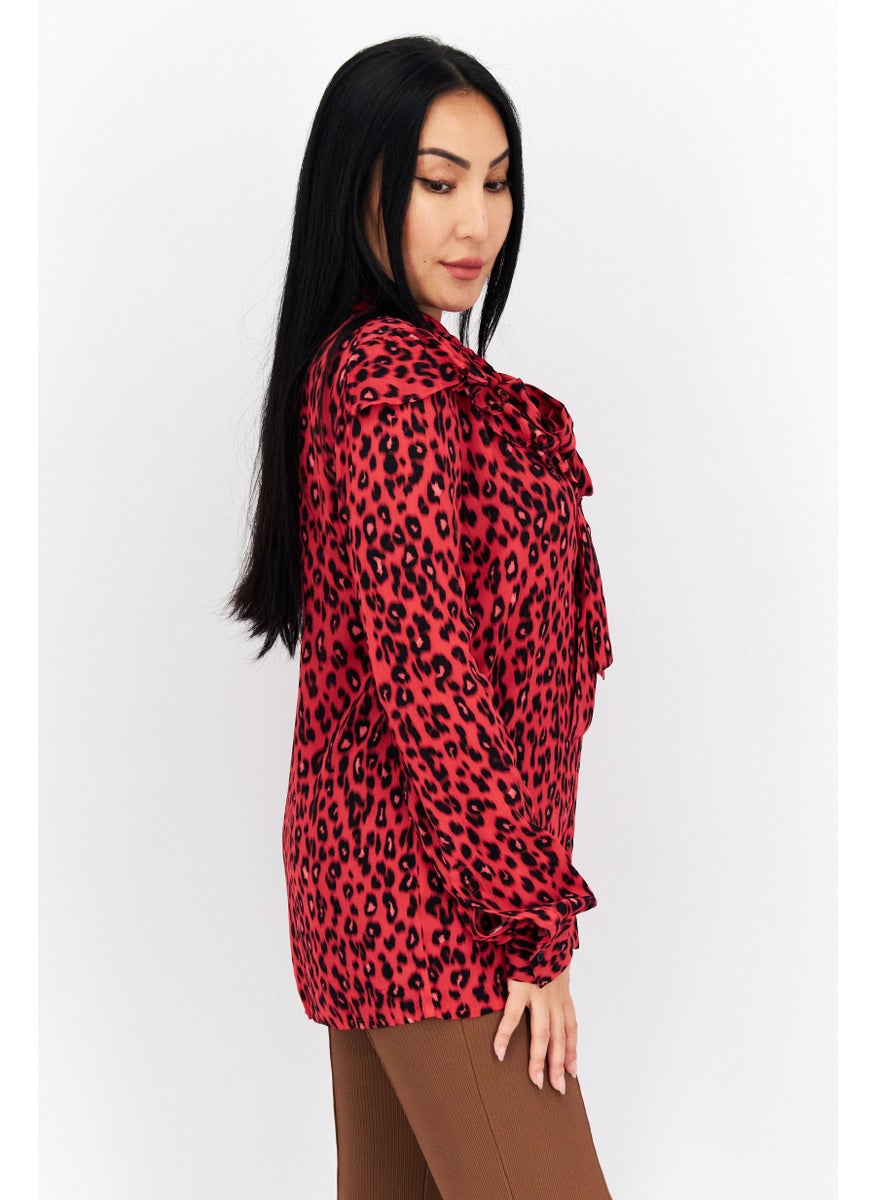 Women Tie Neck Long Sleeve Animal Print Blouse, Red - pzsku/Z2D786DB03F84FE257229Z/45/_/1735481536/4f8c5c88-2268-418b-b5fd-4a8b40d8f953