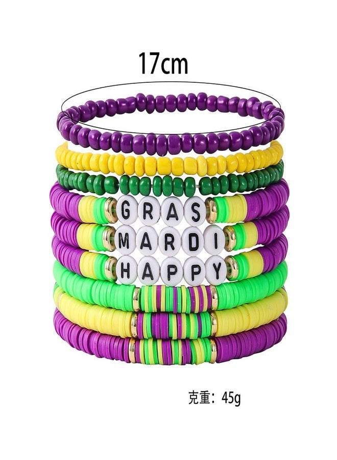 KZL Holiday Heishi Surfer Bracelets Set for Women Men Mardi Gras Stackable African Vinyl Disc Clay Beaded Stretch Bracelets Preppy Bracelets Carnival Parade Celebrations Party Jewelry -Set 1 - Image 2