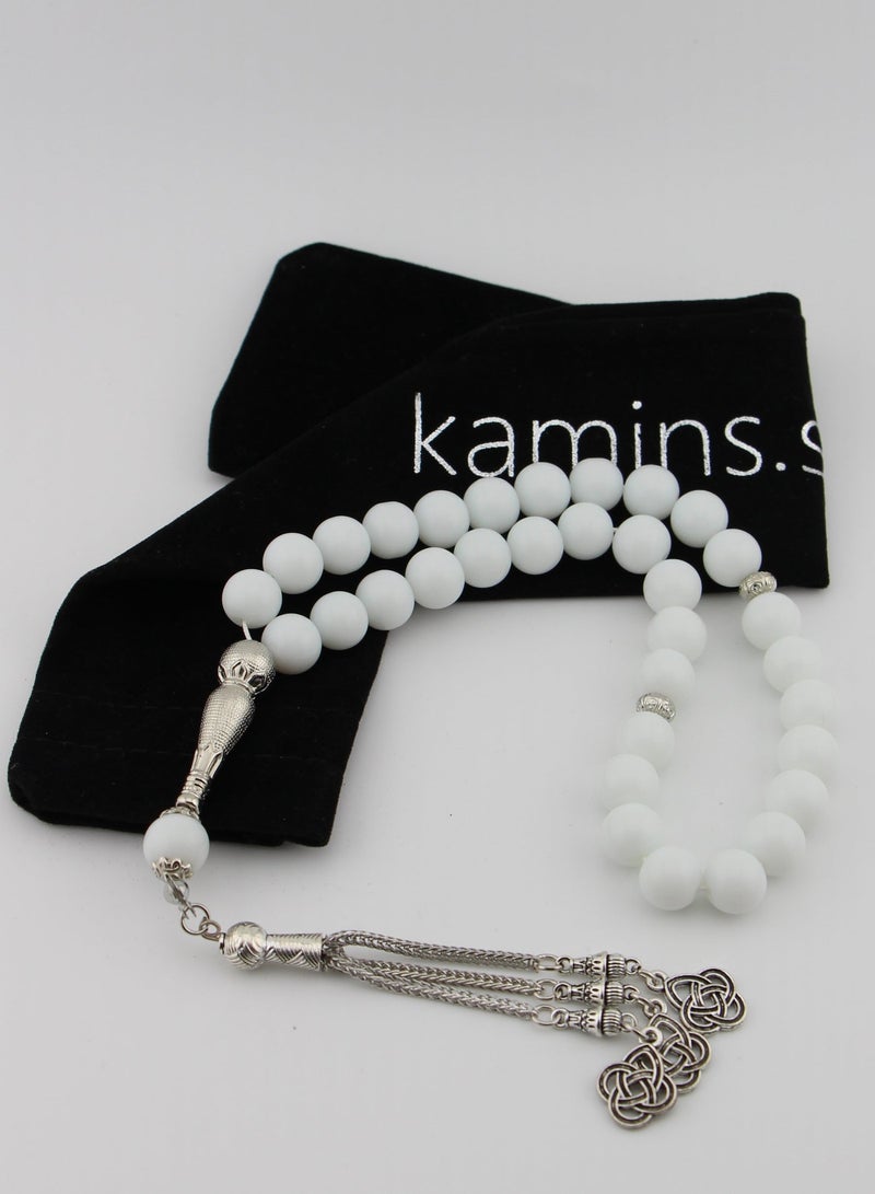 مجموعة كامين مسبحة عقيق أبيض - Image 1