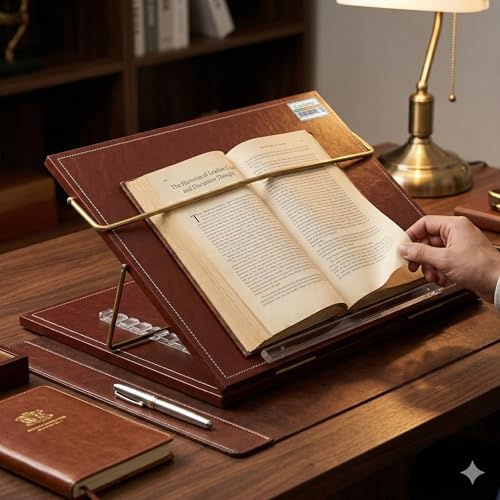 Rasper Brown Genuine Leather Writing Desk Table Top Elevator Writing Board Adjustable Height Easy Reading Desk Portable Laptop Table Book Reading Stand Office Table Top (Small Size 16x12 Inches) 12MM - Image 2