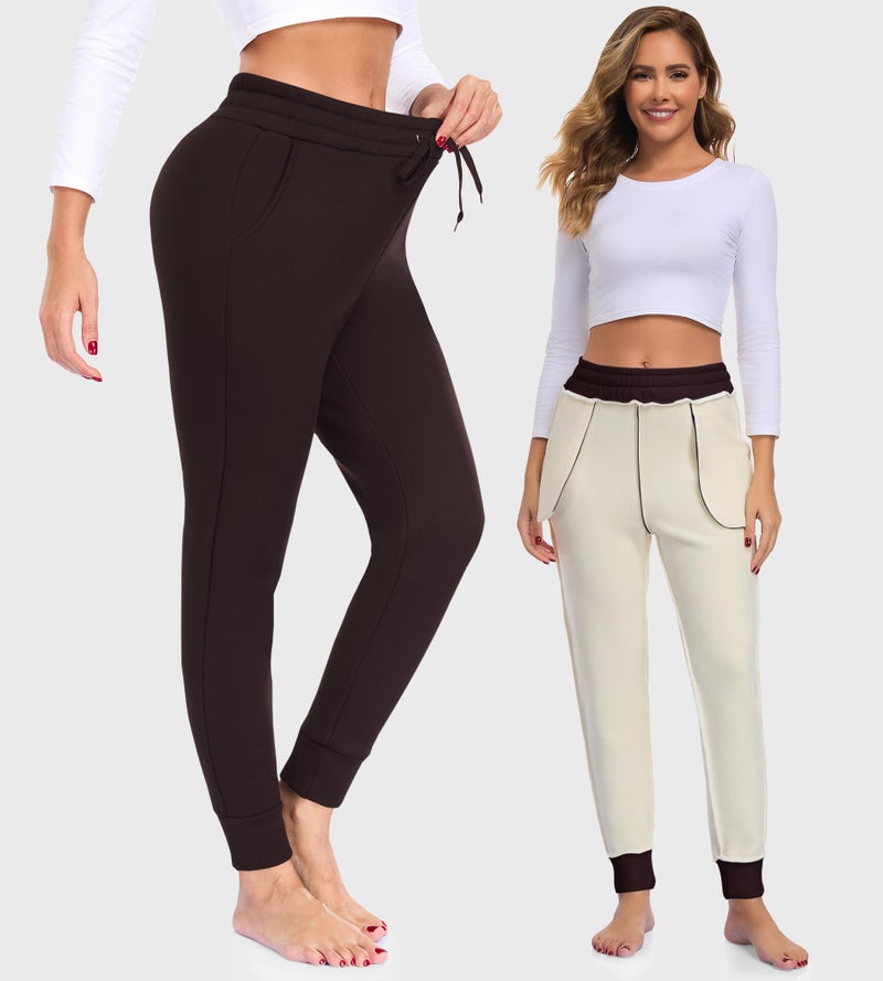 FULLSOFT Thick Fleece Lined Sweatpants for Women-Thermal Warm Athletic Joggers with Pockets Lounge Pants for Running Winter(Brown,Small) - Image 2