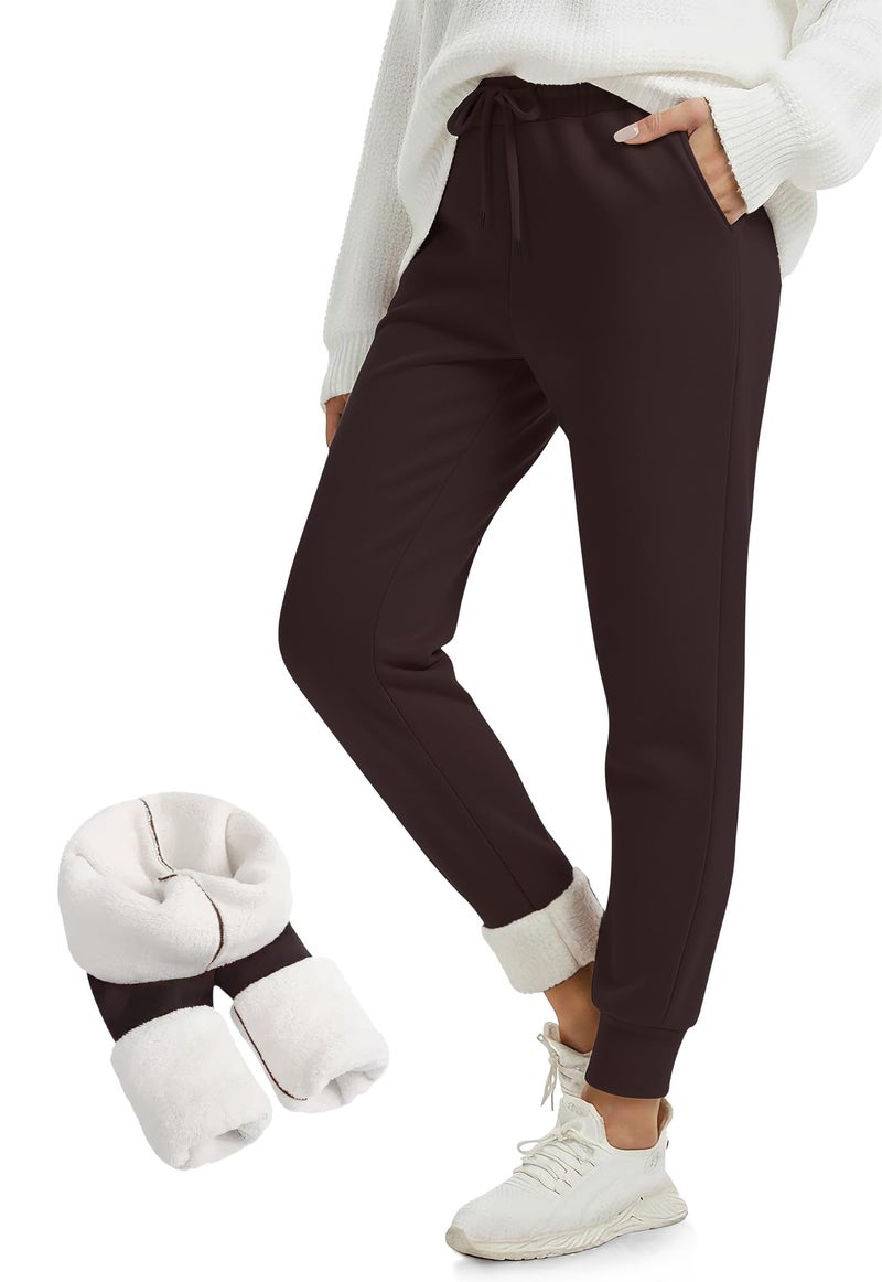 FULLSOFT Thick Fleece Lined Sweatpants for Women-Thermal Warm Athletic Joggers with Pockets Lounge Pants for Running Winter(Brown,Small) - Image 1