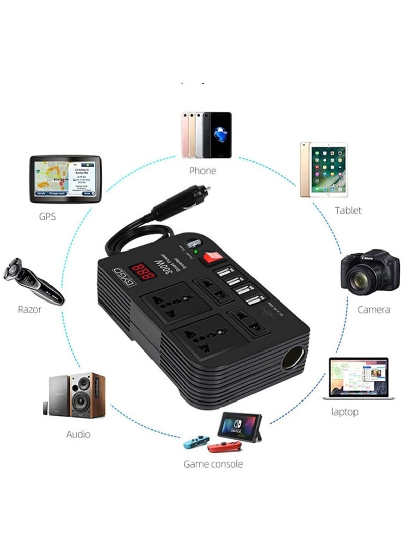 Compact and Efficient 300W Car Inverter: Convert 12V/24V DC to 220V AC with 4 USB Ports for Quick Charging and Dual Universal Sockets" - Image 2