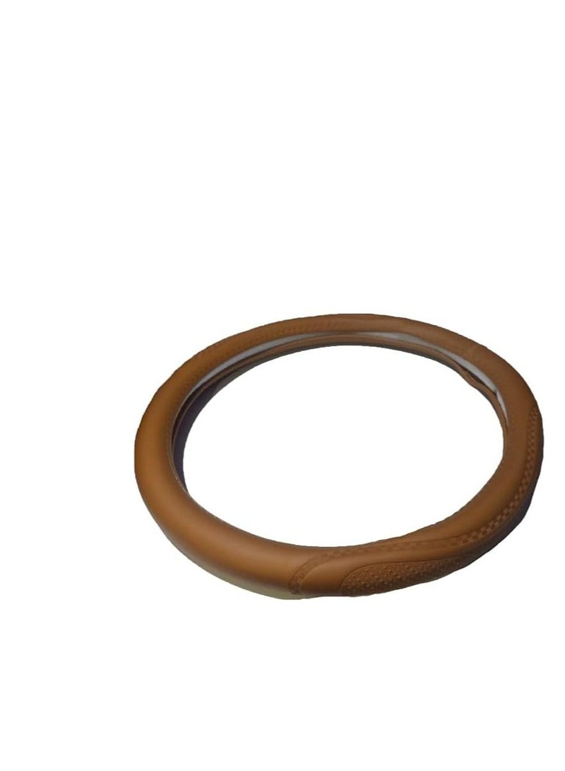 Brown leather steering wheel cover, excellent quality M - Image 1
