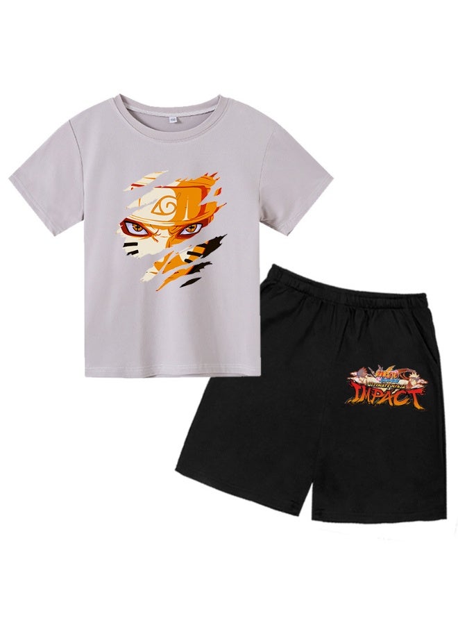 KUYING New Naruto Short T-shirt Shorts Two-Piece Set 