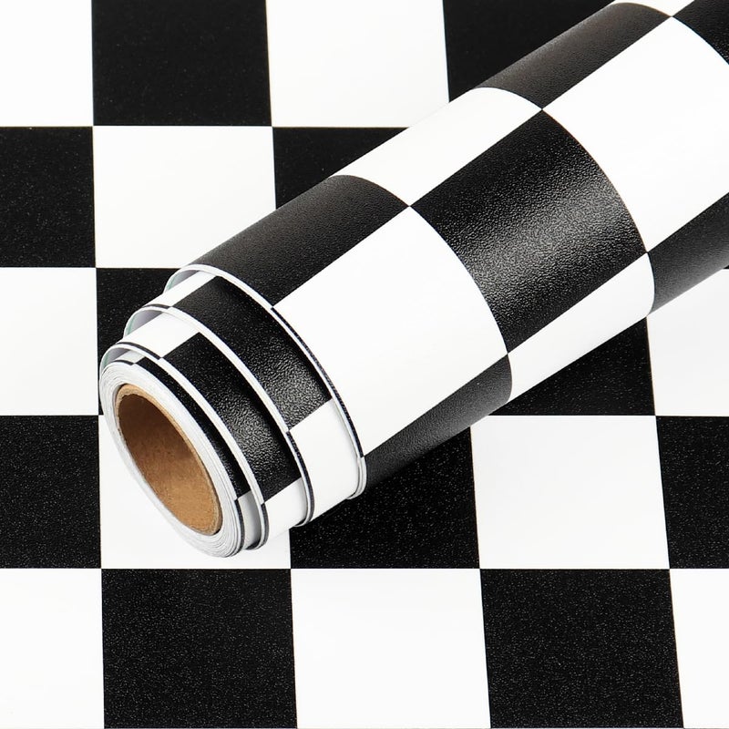 LaCheery Thick Checkered Contact Paper Decorative Self Adhesive Checkered Wallpaper Removable Black and White Wall Paper Peel and Stick Wallpaper for Bathroom Backsplash Shelf Drawer Liners 158x80