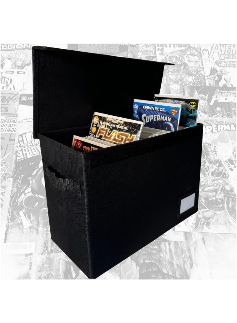 Comic Book Storage Box, Holds up to 150 Comics, Flip-Top, Water Resistant, Cloth Covered, Divider Section, Sturdy, Decorative. - Image 1
